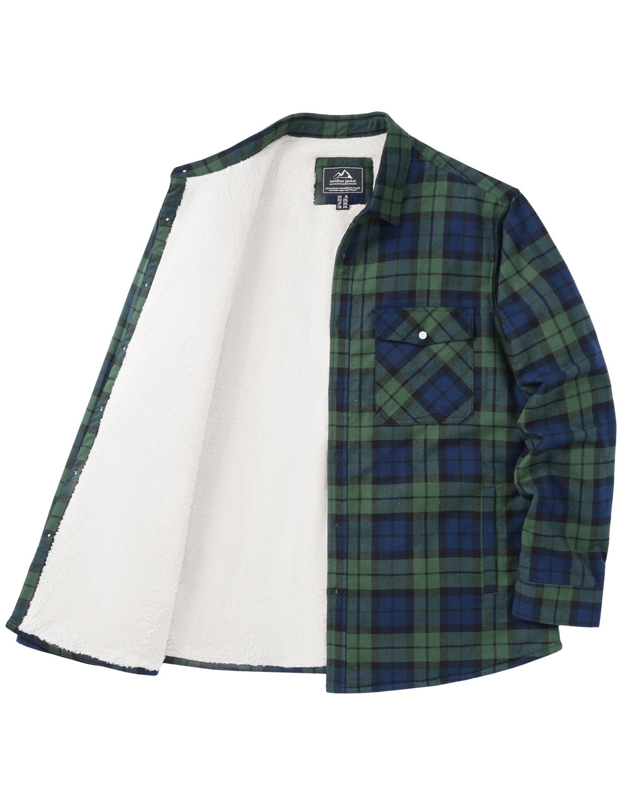 新品 [KEFITEVD] フランネルシャツ メンズ 長袖 カジュアル ジャケット アメカジ 柄シャツ ポケット付き アウター 裏起毛 作業服 防寒 トップス アウトドア 冬服 厚手 ゆったり 綿 グリーン M