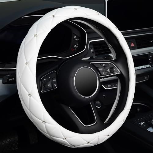 ハンドルカバー ステアリングカバー 軽自動車 普通車 など Mサイズ キルティング 37cm~38cm 快適な握り心地タイプ 手触りよし 汚れ防止 滑り止め おしゃれ ダイヤモンド (ホワイト)AR 816cce87