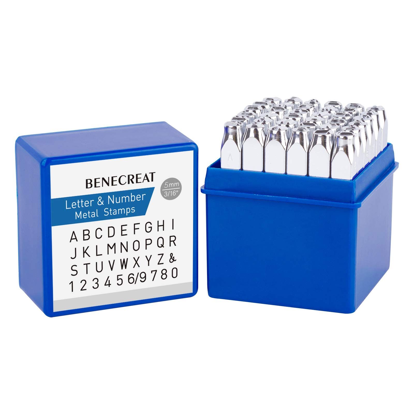 BENECREAT 36本アルファベットとアラビア数字刻印セット 図案打刻印 ポンチ 5mm刻印 名入れ アクセサリーデザイン 手芸ペンダント レザークラフト 軟質金属 手作りツール 手工芸用as 18802bf7