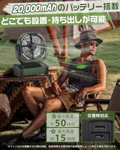 【新品】【多機能ファン&20000mAh充電池内蔵】 キャンプ扇風機 アウトドア扇風機 左右自動首振り 充電式 サーキュレーター 2重反転ファン ポータブル リモコン付き タイマー 風量4段階調節 LEDライト 吊り下げ コードレス パワフル 0de39bfd 【新品】【多機能ファン&20000mAh充電池内蔵】 キャンプ扇風機 アウトドア扇風機 左右自動首振り 充電式 サーキュレーター 2重反転ファン ポータブル リモコン付き タイマー 風量4段階調節 LEDライト 吊り下げ コードレス パワフル 0de39bfd