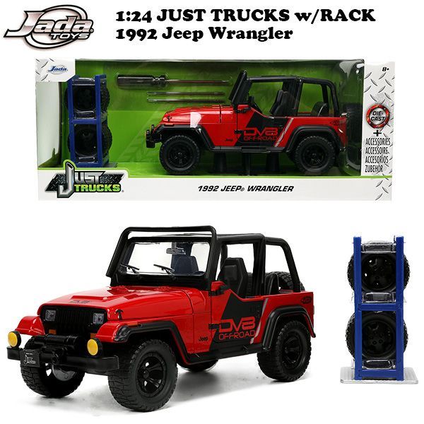 JADATOYS 1:24 JUST TRUCKS w/RACK & WHEELS 1992 JEEP WRANGLER ミニカー