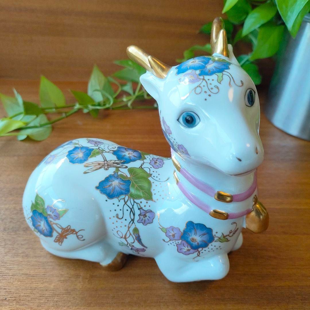 フランクリンミント バンビ 鹿 金彩 花模様 陶器 置物 フィギュリン 美