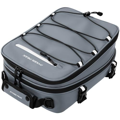 PYKES PEAK バイク用 シートバッグ 8-12L 大容量 レインカバー付き 固定ベルト ショルダーベルト 付き 日帰り バイク ツーリング アウトドア ツーリングバッグ リアバッグ ツーリングストリーム 【薄型 グレー】t 91fcdc84