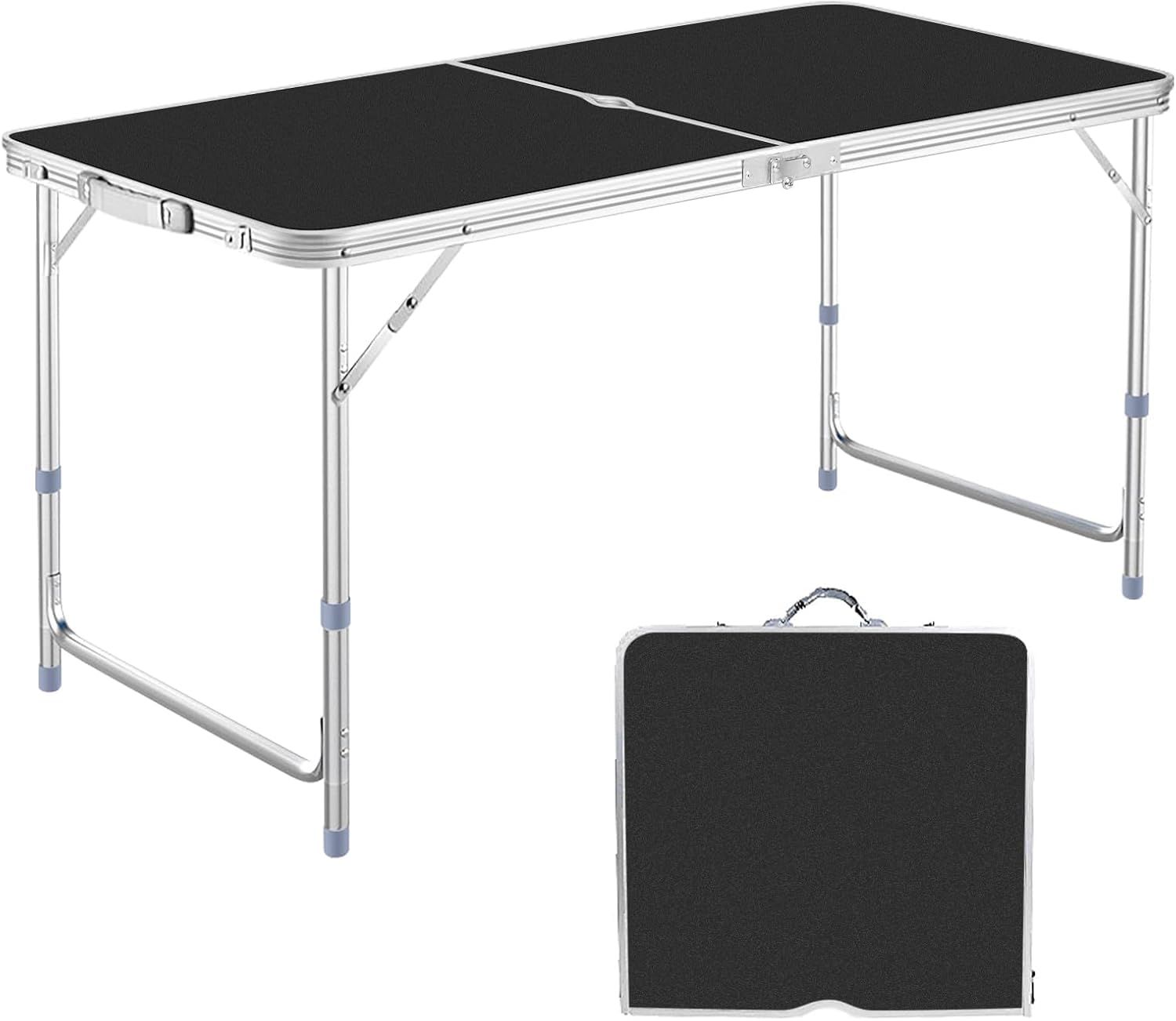 DesertFox キャンプテーブル アウトドア テーブル 折りたたみ 120cm 3段階高さ調整可能 単品/セット ピクニック レジャー キャンプ用 折畳み コンパクト 収納 簡単組立006 (黒，120cm x 60cm x 64cm)( f9d5ee77