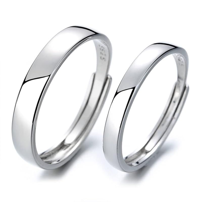 [Rockyu] ペアリング 2個セット 人気 フリーサイズ シルバー925 セット結婚 婚約 純銀製 サイズ調整可能 メンズ レディース 恋人 ファッション アクセサリー