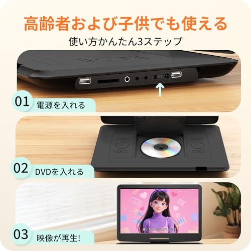 新品】【新機種?15.6インチHD大画面】ポータブルDVDプレーヤー 17.9型