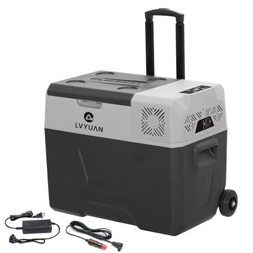 【新品】LVYUAN 車載冷蔵庫 冷凍庫 40L 大容量 家庭/車両両用（AC100V・DC12V/24V対応） 冷蔵冷凍切替可能（-20℃?20℃） 静音設計 キャスター付き ポータブル冷蔵庫 車中泊 アウトドア キャンプ 釣り BBQで大 6df4e930
