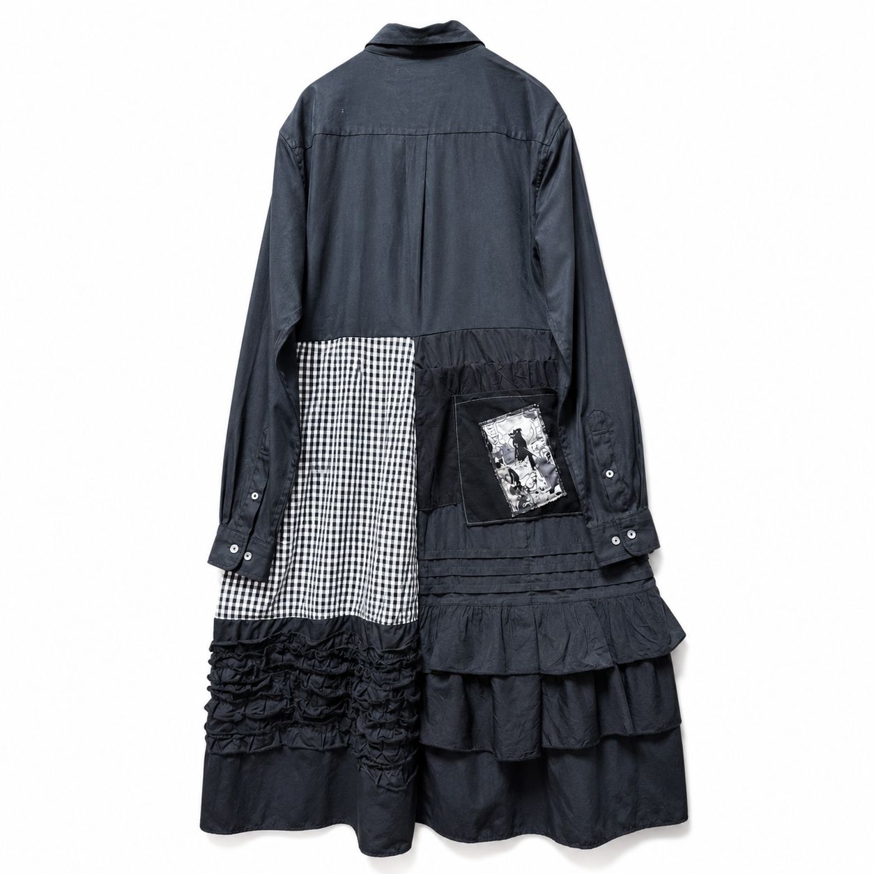RMK noir ブラックフリルコラージュワンピース ブラックシャツ 古着リメイク オーダーメイド RMK noir ブラックフリルコラージュワンピース ブラックシャツ 古着リメイク オーダーメイド