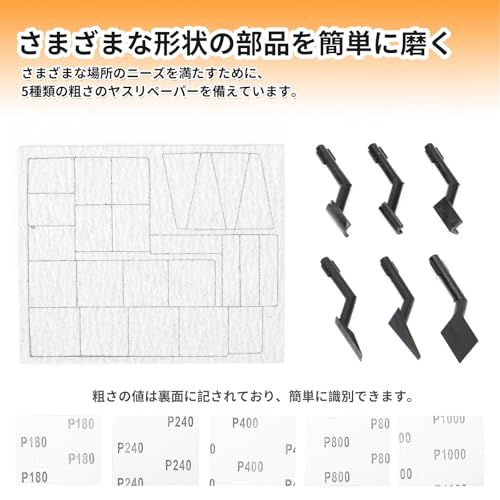 ストロークサンダー バッテリー式 LEDライト搭載 無段階調速 最大8000回/分 プラモデルヤスリセット 先端アーバー6種 ヤスリペーパー 5種計15枚 ヤスリ加工・仕上げ RSH-1000(ブルー) 国内発送 148a25a7