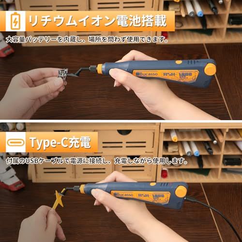 ストロークサンダー バッテリー式 LEDライト搭載 無段階調速 最大8000回/分 プラモデルヤスリセット 先端アーバー6種 ヤスリペーパー 5種計15枚 ヤスリ加工・仕上げ RSH-1000(ブルー) 国内発送 148a25a7