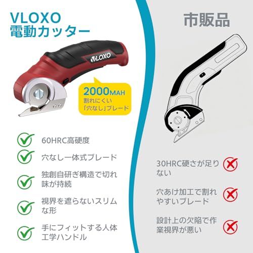 VLOXO電動カッター 電動ハサミ 切断機 マルチ ダンボール プラスチック アクリル ボード クッションフロア 壁紙 「替え刃１枚付き総計２枚」プラスチック だんほーる カーペット 高速 カッター 切断 充電式 2000mAh 国内発送 0d93823a