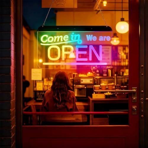 屋外 スマート ネオンサイン オープン Open看板 ledネオンライト RGBCW1600万色 無段階調光調色 Come In We Are Open 営業中 PRボード APP/リモコン/USB操作 3way制御 IP65高防水 明るい 1a69cb71