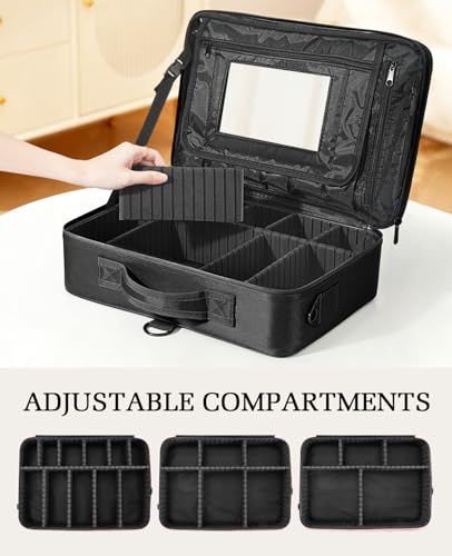 メイクボックス Luxspire コスメボックス メイクブラシバッグ EVA化粧ポーチ コスメポーチ メイクポーチ サイズ：40*29*14CM 鏡 肩掛けベルト付き プロ用 仕切り 持ち運び 防塵 置き方調整可能 通勤・出張・旅行用 機能的 85cdf705