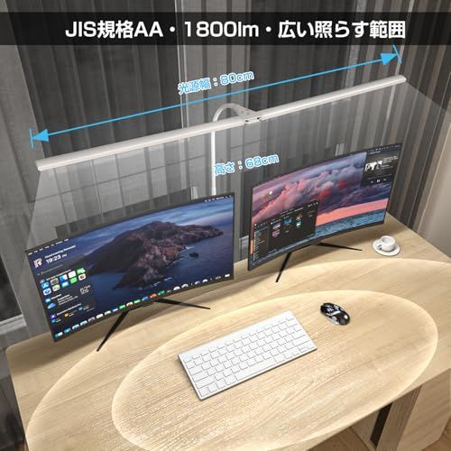 Wobane デスクライト LED 1800lm 目に優しい 電気スタンド【80cm幅・ダブル光源・5段階調色・無段階調光・Ra95高演色性】明るい デスクスタンド おしゃれ 卓上ライト クランプ式 省エネ 角度調節可能 テーブルライト 独立 e00a9a2a