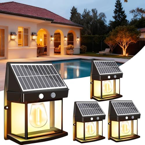 ソーラーライト オクガイ ボウスイ 400ルーメン 3000K電球色 1500mAh大容量バッテリー 充電6時間/最大24時間連続点灯 人感センサー搭載 IP65防水 配線不要 庭・玄関・テラス・塀・廊下・ガレージ対応 雰囲気作り 祭り装飾 a8d5ea3d