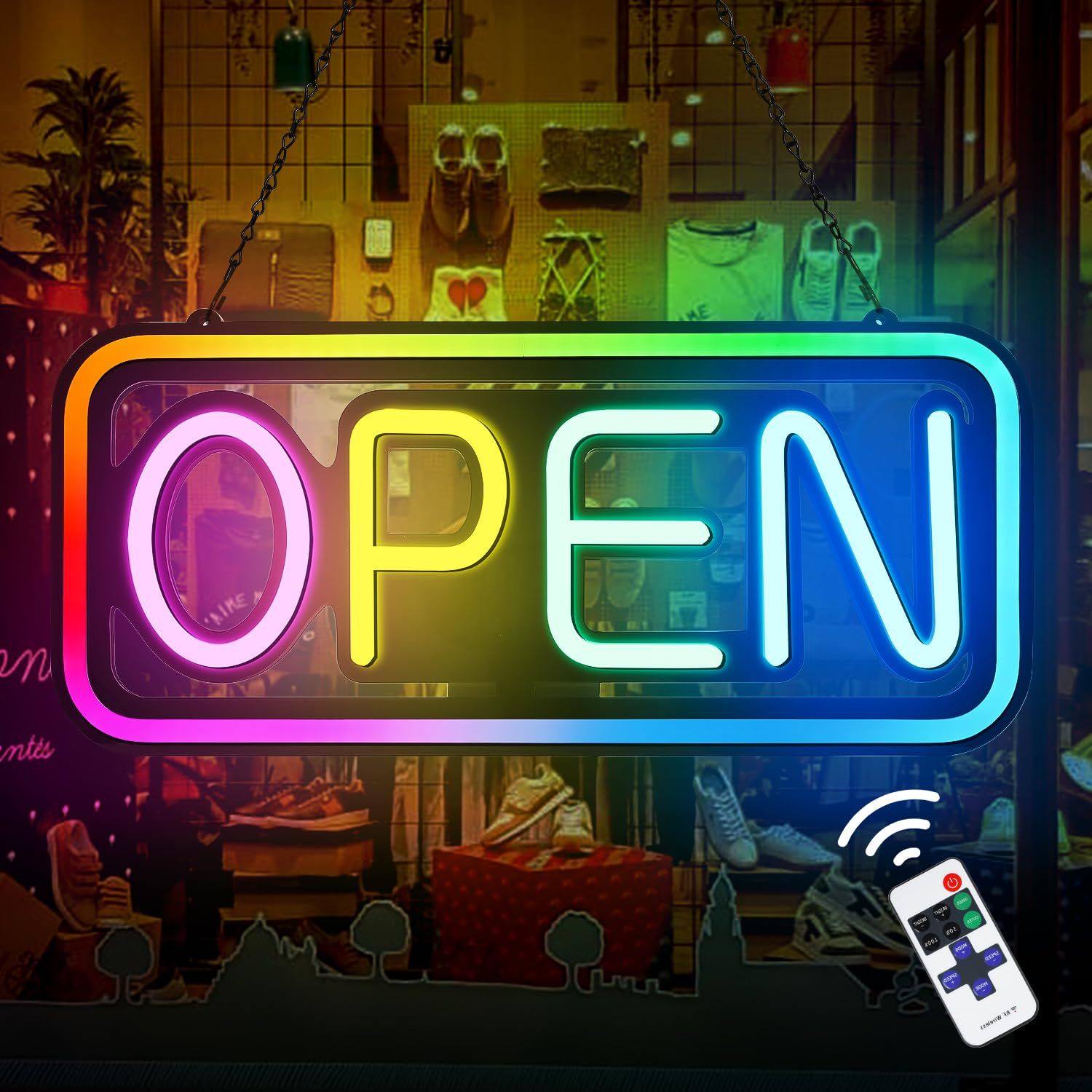 OPEN RGB ネオンサイン オープン LED ネオンライト 10種類 4モード 調光可能 リモコン付属 壁掛け 雰囲気作り ネオン看板 インテリア 店舗装飾 お店看板 おしゃれ かわいい バー カフェ 喫茶店 居酒屋 レストラン 誕生日 3b734a10