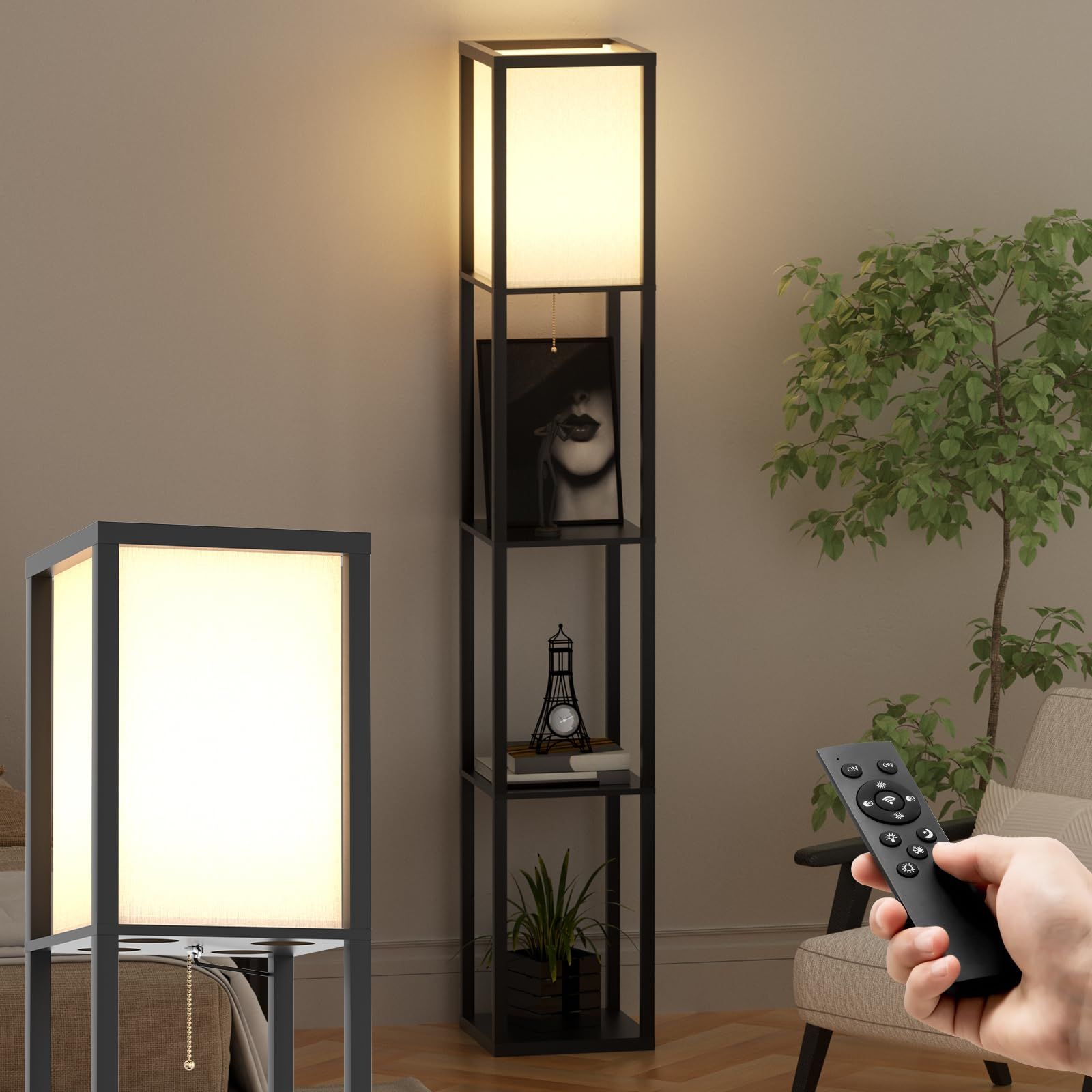 LED フロアライト ラック付き 北欧風 無段階調光調色 間接照明 電球付き 電気スタンド 和風 リモコン付 かんせつ照明スタンド Floor Lamp おしゃれ 組み立て簡単 寝室 リビング (方形-白, M) 国内発送 edf0d39a