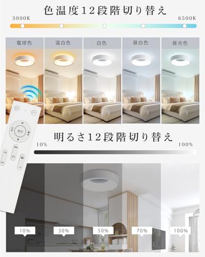 [禄越] シーリングライト LED ライト 6畳 照明器具 30W 間接照明 12段階 調光 調色 リモコン付き 常夜灯 消灯タイマー ledシーリングライト 省エネ 節電 簡単取付 おしゃれ 和室 洋室 部屋 キッチン 天井照明 電気 リビ ee7e88d7