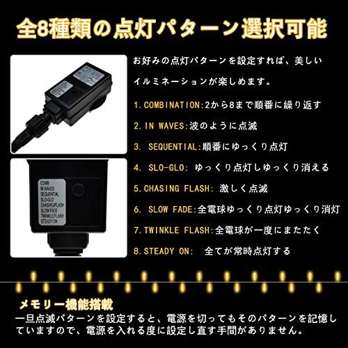 [Vividsunny] LEDイルミネーションライト60m1000球 8パターン 屋外 防水 クリスマス飾り 部屋 LED電飾 パーティー・イベント装飾 記憶機能付き 複数接続可能 クリスマス イルミネーション ツリーライト 3m延長線付き 8c855962