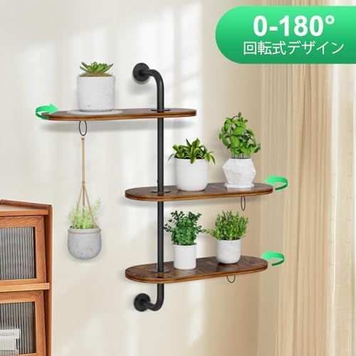 VyGrow 回転式窓 植物棚 3段 植物スタンド 屋内 屋外 木製窓 植物棚 サークルフック3個付き 滑り止めマット3枚 窓 植物 植木鉢用 吊り下げ式植物棚as bb1b8722