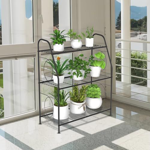 VyGrow 植物スタンド 3段植物棚 屋内屋外用 高耐久 金属製 植物スタンド ホルダーラック リビングルーム バルコニー 庭用as e087b23e