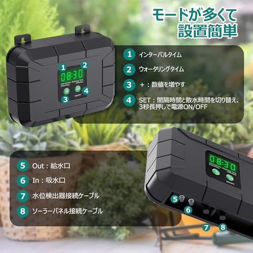 Biling ソーラー自動水やりキット 自動点滴灌漑システム 6V 強力ポンプ 800ML/MIN 大容量3000mAhバッテリー内蔵 曇りでも動作 カスタマイズ可能な散水スケジュール 電源不要 逆流防止 水位検知 タイマー 節水 深層灌漑 3845ef68