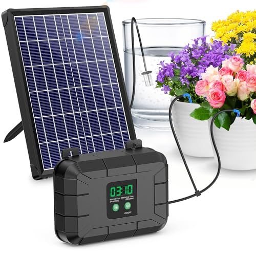 Biling ソーラー自動水やりキット 自動点滴灌漑システム 6V 強力ポンプ 800ML/MIN 大容量3000mAhバッテリー内蔵 曇りでも動作 カスタマイズ可能な散水スケジュール 電源不要 逆流防止 水位検知 タイマー 節水 深層灌漑 3845ef68