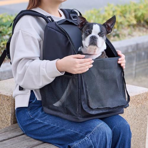 ペティオ (Petio) 犬猫用キャリーバッグ 前に抱えて見守れる ペットリュックキャリー ブラックas 579172b1