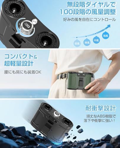 【新品】腰掛け扇風機 ベルトファン【2026強力冷却・18000mAh大容量】ウエストファン 最大85時間動作 ダブル送風 4way首掛け/腰掛け/卓上/手持ち 小型 クリップ式 100段階風量調節 強風 充電式 アウトドア 屋外作業 工事現 ce7b60fc