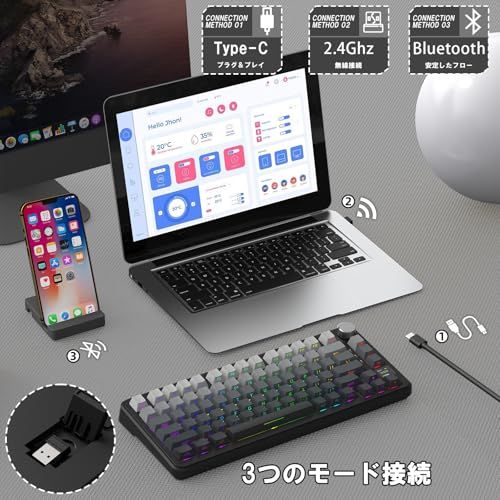 【新品】ATTACK SHARK X85Pro ゲーミングメカニカルキーボード ブルーベリースイッチ ガスケットマウント リニア PBTキーキャップOEMカスタマイズ ワイヤレス 無線 3接続モード 2.4G/Bluetooth/USB-C 03cd7948