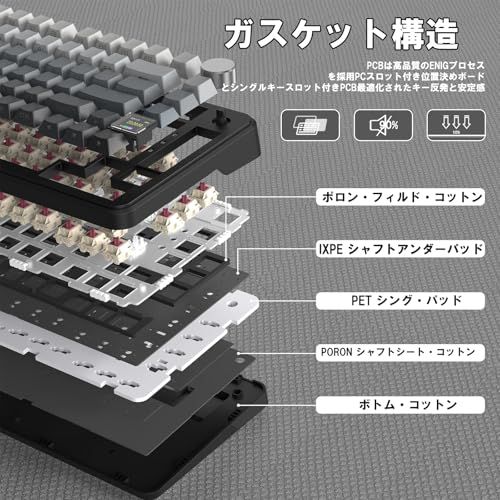 【新品】ATTACK SHARK X85Pro ゲーミングメカニカルキーボード ブルーベリースイッチ ガスケットマウント リニア PBTキーキャップOEMカスタマイズ ワイヤレス 無線 3接続モード 2.4G/Bluetooth/USB-C 03cd7948