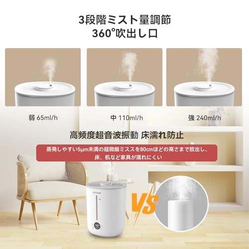 【新品】POLENTAT 加湿器 タンク一体型 超音波式 大容量 2.8L 上から給水 絶対水漏れしない お手入れ簡単 フィルターなし 自動湿度調整 液晶ディスプレイ アロマ 卓上 静音 6-10畳 省エネ タイマー ナイトライト おやすみモ 07e826bb