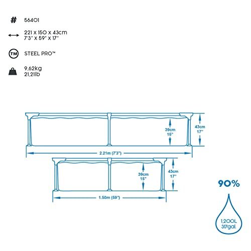 【新品】Bestway 56401 Rectangular Frame Pool ベストウェイ マイファースト フレイム 221cm レクタングラ フレームプール 長方形 プール 幅 2.21M 高さ43cm 154ee598