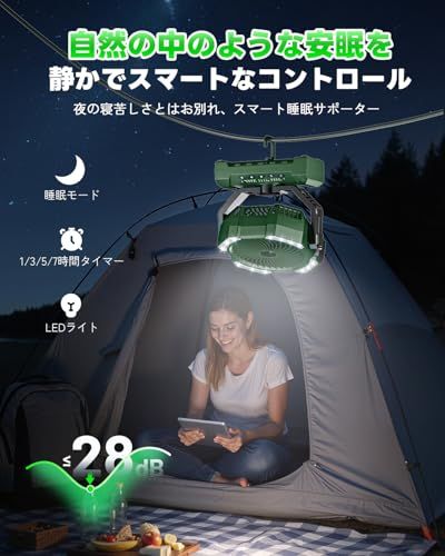 【新品】キャンプ扇風機 携帯ミスト20000mAh大容量 最大60時間連続使用 充電式 吊り下げ式 強風4段階調節 アウトドアリモコン・タイマー機能付き 静音DCモーター LEDライト搭載 卓上扇風機 ・卓上両用 小型サーキュレーター コンパ dc68c20d