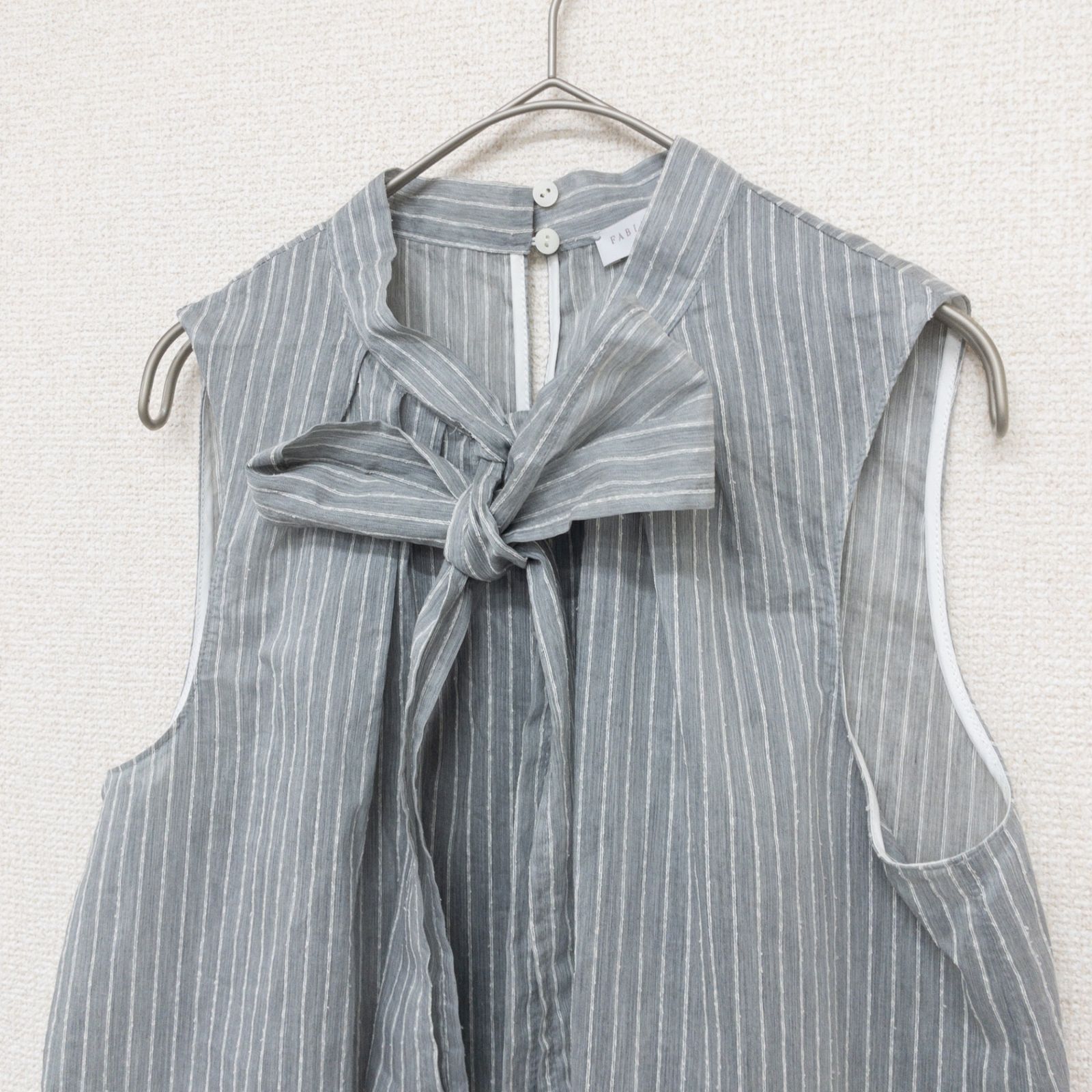 FABIANA FILIPPI ファビアナフィリッピ ロングシャツ ブラウス ワンピース ノースリーブ ボウタイ ストライプ柄 コットン ナイロン グレー イタリア製 レディース 42 b00010
