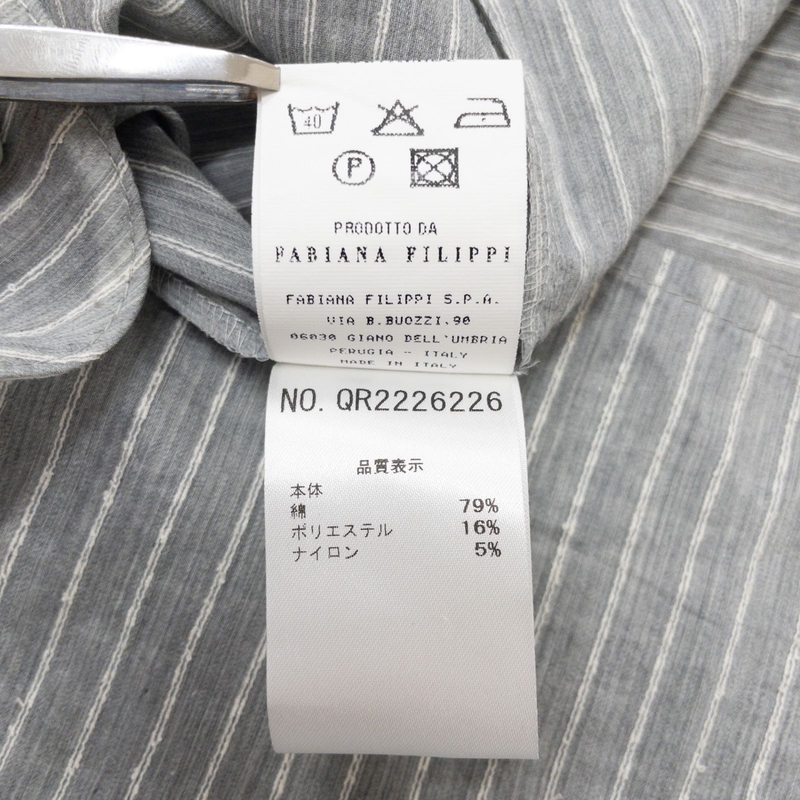 FABIANA FILIPPI ファビアナフィリッピ ロングシャツ ブラウス ワンピース ノースリーブ ボウタイ ストライプ柄 コットン ナイロン グレー イタリア製 レディース 42 b00010