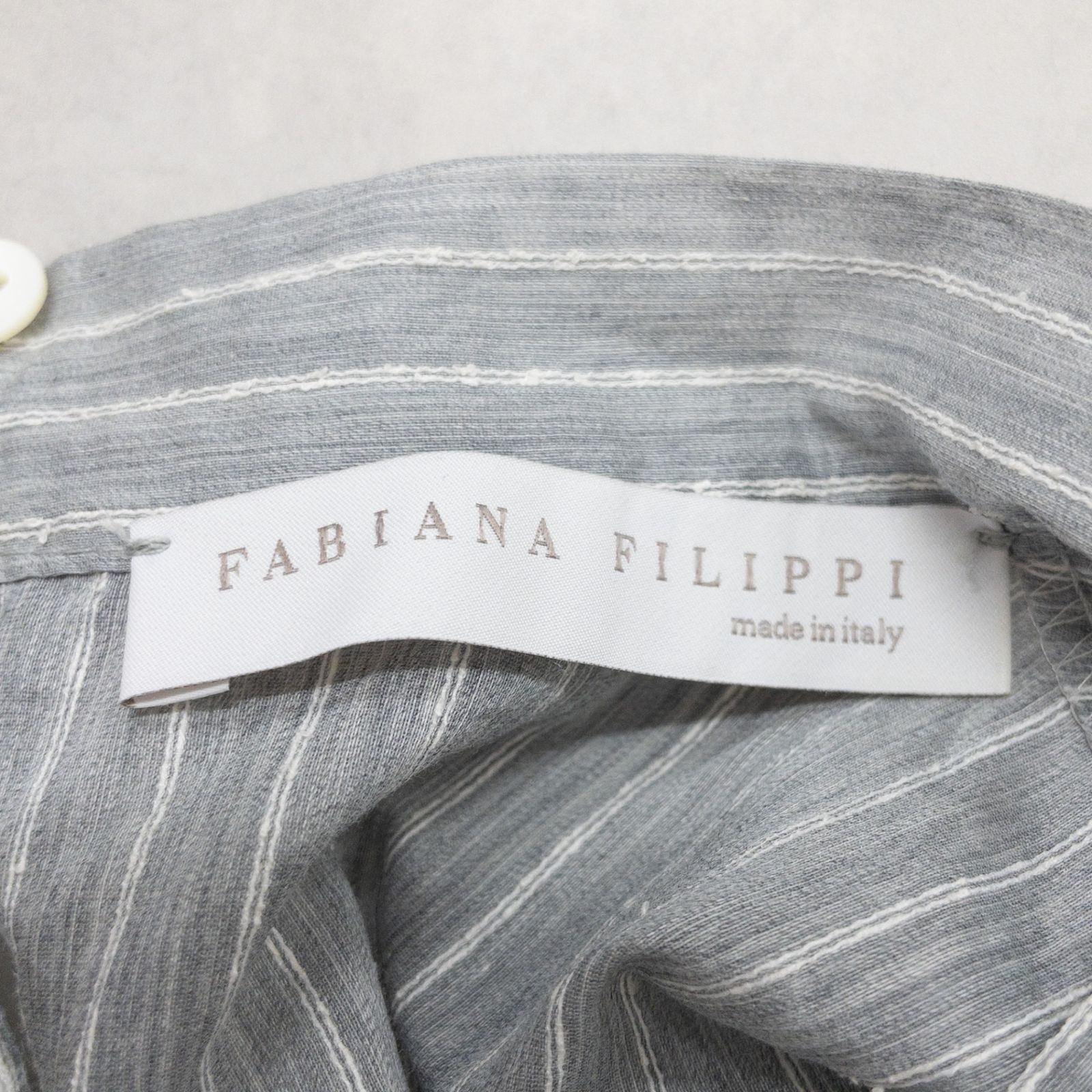 FABIANA FILIPPI ファビアナフィリッピ ロングシャツ ブラウス ワンピース ノースリーブ ボウタイ ストライプ柄 コットン ナイロン グレー イタリア製 レディース 42 b00010