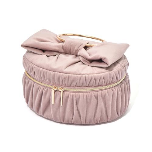 Francfranc フランフラン ベロアリボン バニティポーチ S ピンク 仕切り ポケット付き コスメボックス 化粧道具 収納t be2f8129