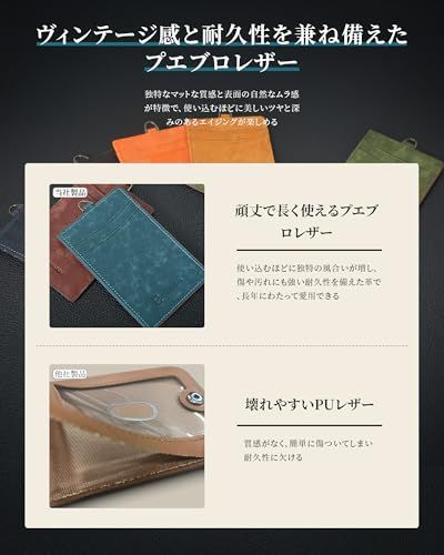 [Kawaoto] 定期入れ メンズ パスケース 本革 プエブロレザー 4枚収納 ストラップ付き 薄型 定期券入れ 通勤通学 (柿色)t df6a5475