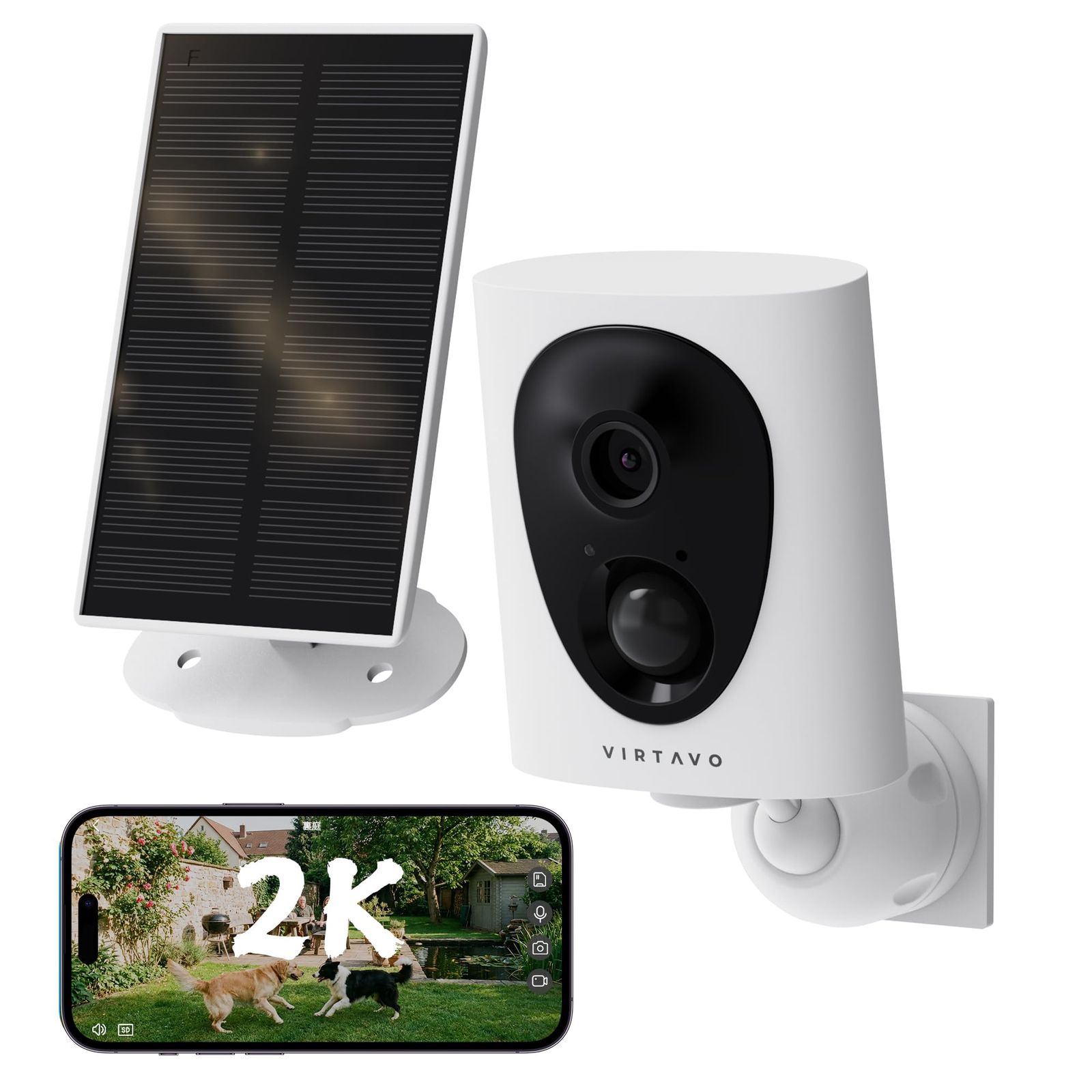 virtavo 防犯カメラ 屋外 ソーラー ワイヤレス 見守りカメラ セキュリティカメラ 2.4GWi-Fi接続 フルワイヤレス 屋外カメラ 監視カメラ ペットカメラ 2K フルカラーナイトビジョン スマートAI検知 遠隔操作 動体検知 双方 99924bb8