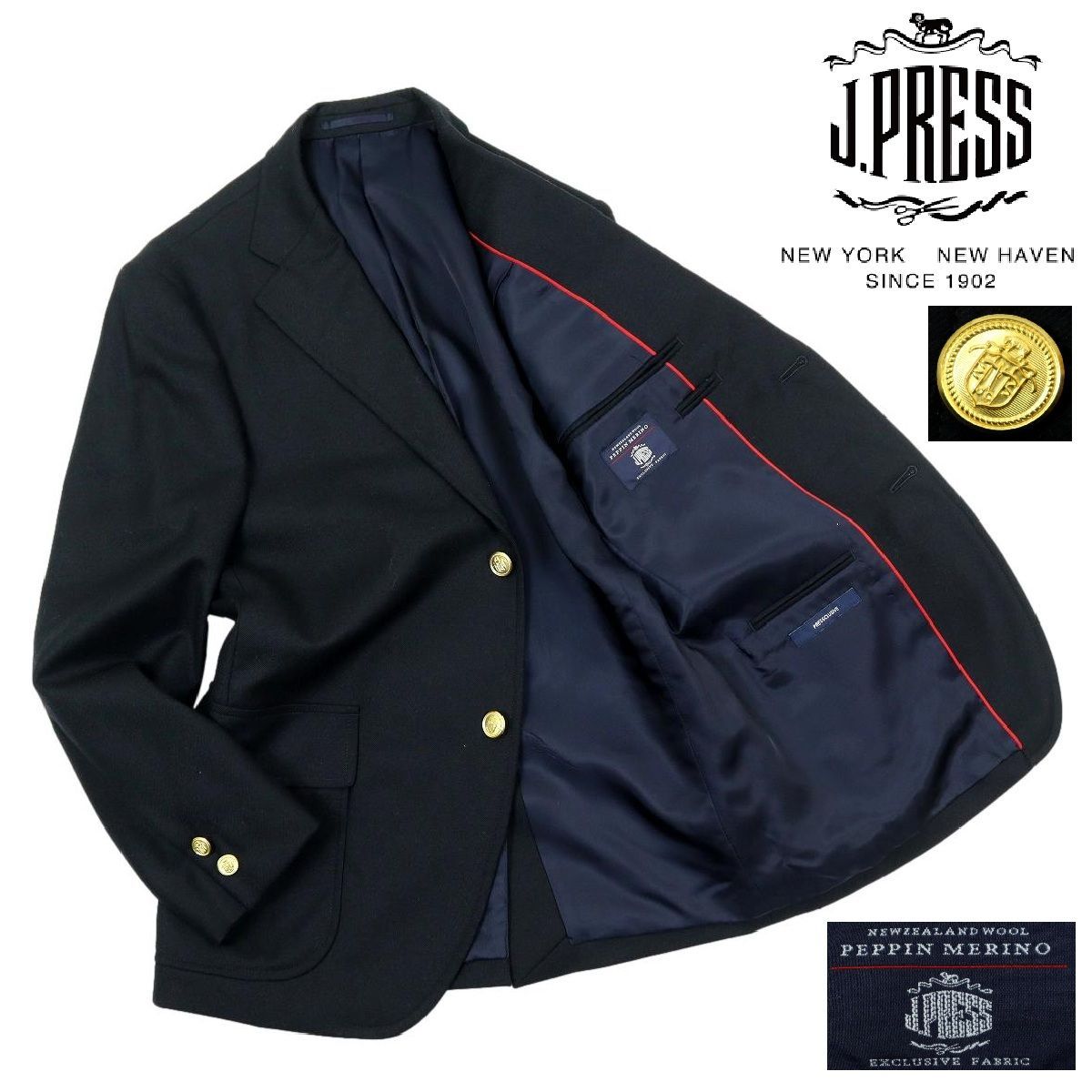 S3814】【美品】【金釦】J.PRESS PEPPIN MERINO ジェイプレス ぺ