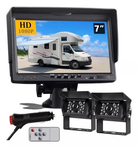 バックカメラモニターセット 7インチバックモニター 前後カメラ 12V-36V 対応、解像度は1920*1080p 170°広い視野角 IP67防塵防水トレーラー、バス、トラック、車に適しています シガーソケット給電 取り付け簡単mn 6f48fb93