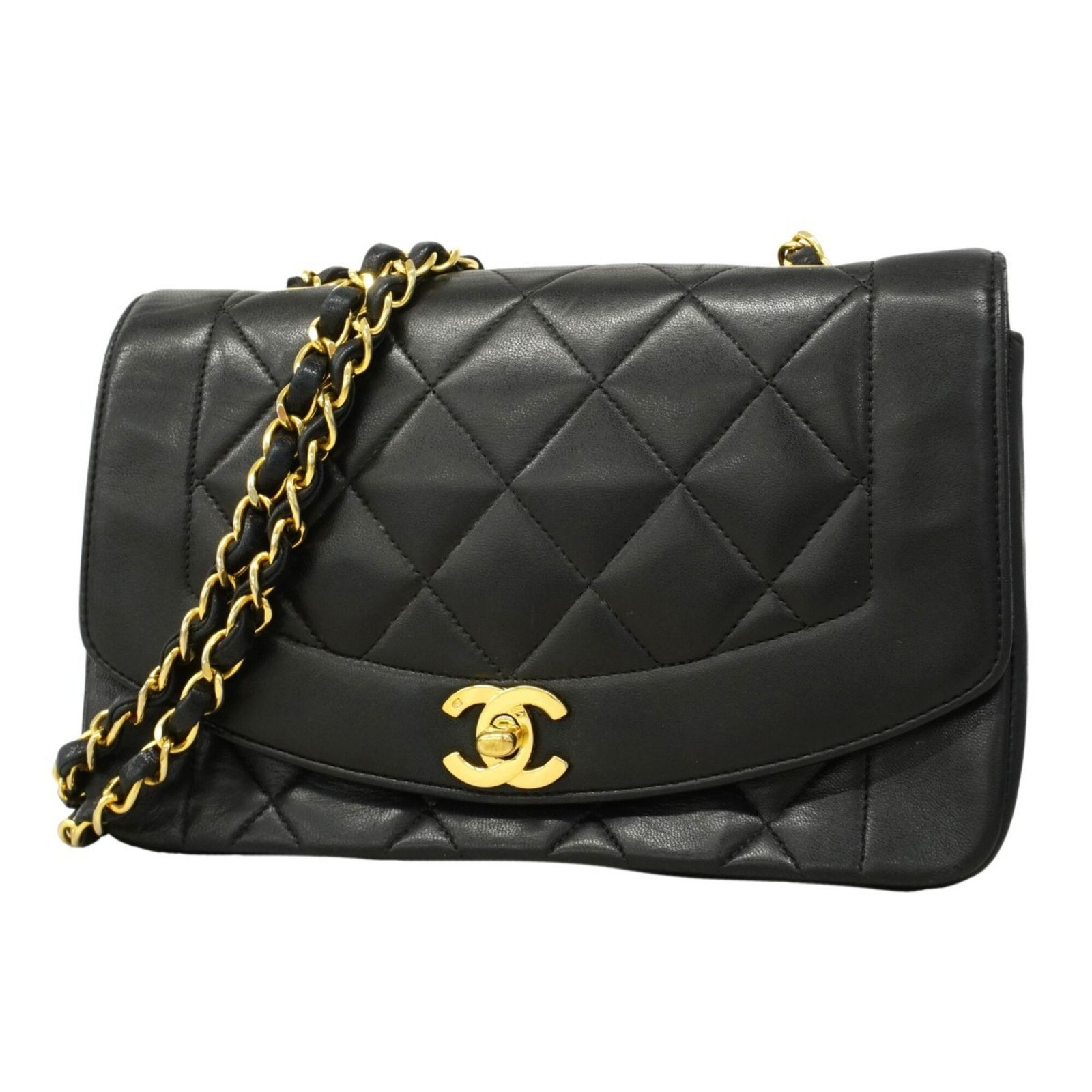 シャネル(Chanel) シャネル ショルダーバッグ ダイアナ チェーンショルダー ラムスキン ブラック レディース