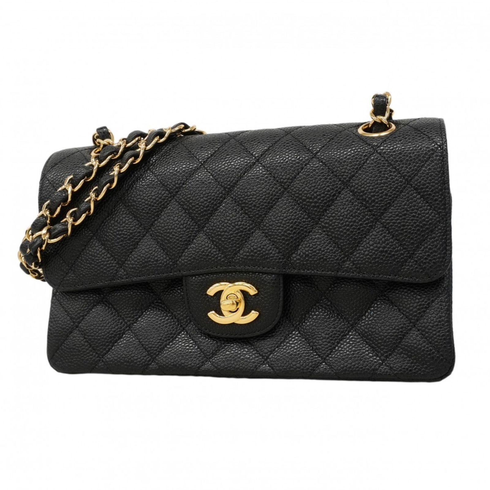シャネル(Chanel) シャネル ショルダーバッグ マトラッセ Wフラップ Wチェーン キャビアスキン ブラック レディース P2907488