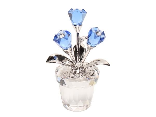 美品 スワロフスキー 置物 オブジェ フラワー 花 ブルー 鉢植え SWAROVSKI