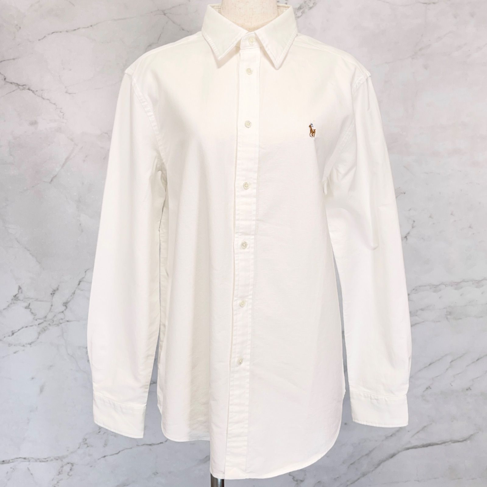 未使用品　POLO RALPH LAUREN ポロラルフローレン　アイコニック　クラシック　フィット　オックスフォード　シャツ　長袖　刺繍ロゴ　ポニー　コットン　綿　ホワイト　白　白色　Mサイズ