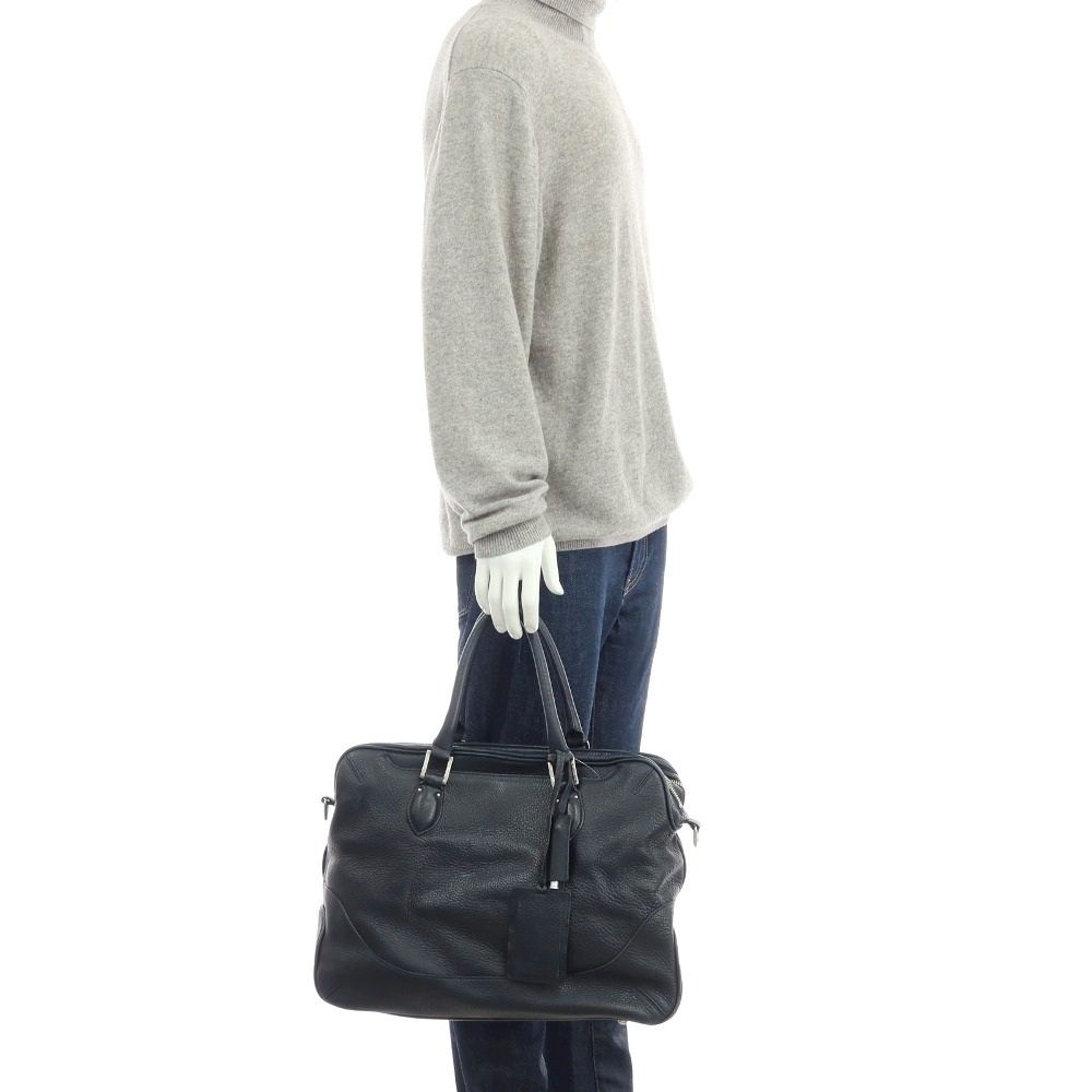 【中古】ペッレモルビダ PELLE MORBIDA MB076 レザー ブリーフケース ネイビー【WxH32xD12.5】【メンズ】