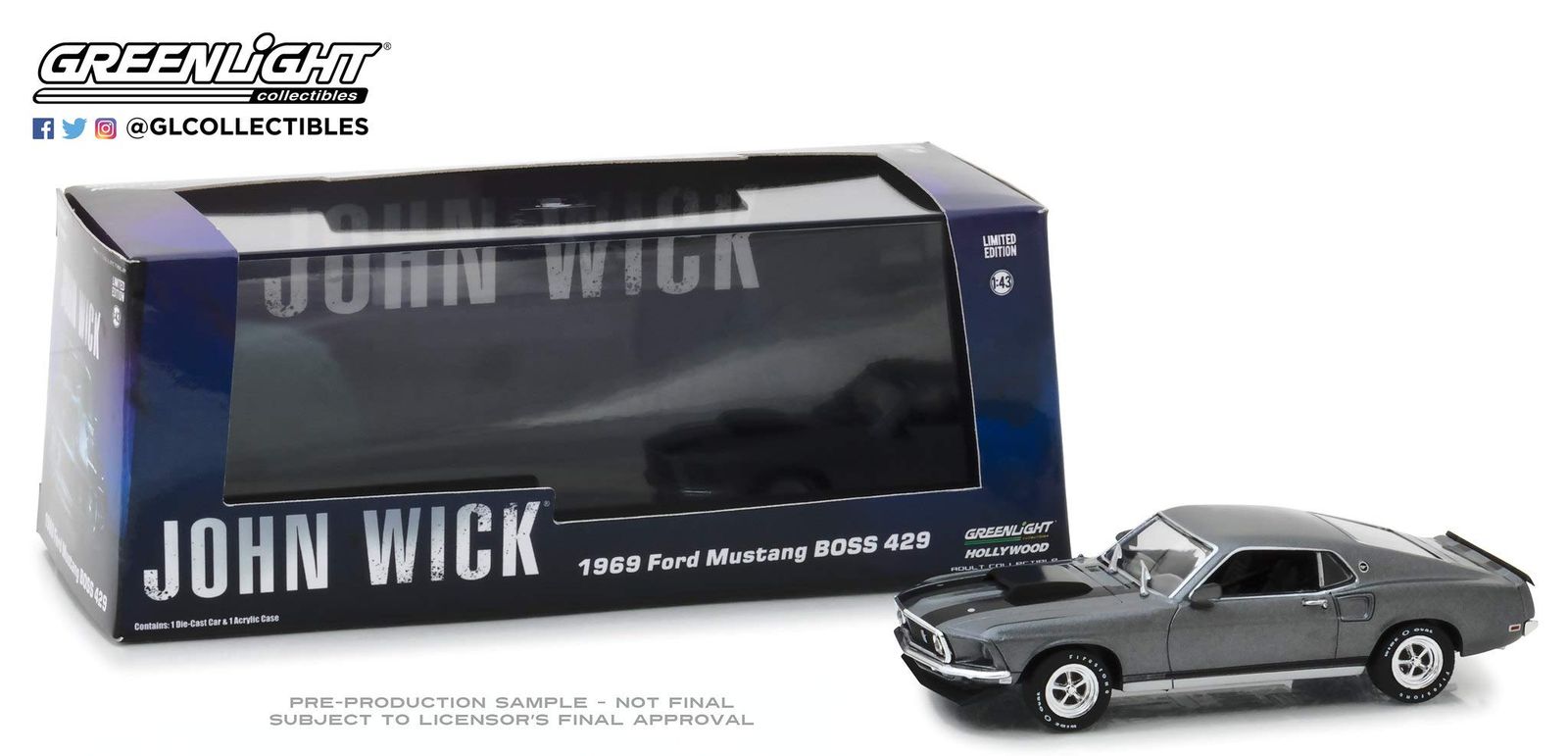 新品 Greenlight 1/43 ジョン・ウィック (2014) - 1969 フォード マスタング BOSS 429 86540