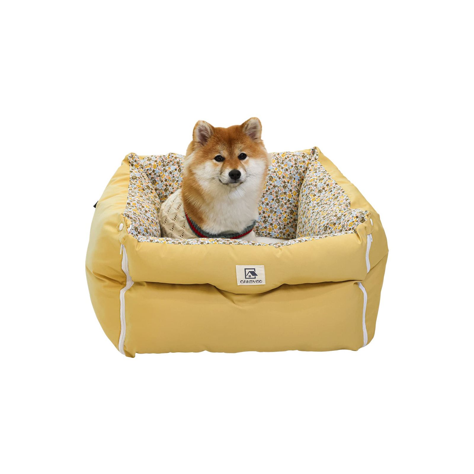 犬 ドライブボックス 車ドライブボックス ド ライブシート ドライブベッド 犬 キャリーバッグ 助手席 お出かけ 飛び出し防止リード＆フック 取り外し可能 洗濯可能 車載用 カー用品 (イエロー)as 2289f9c4
