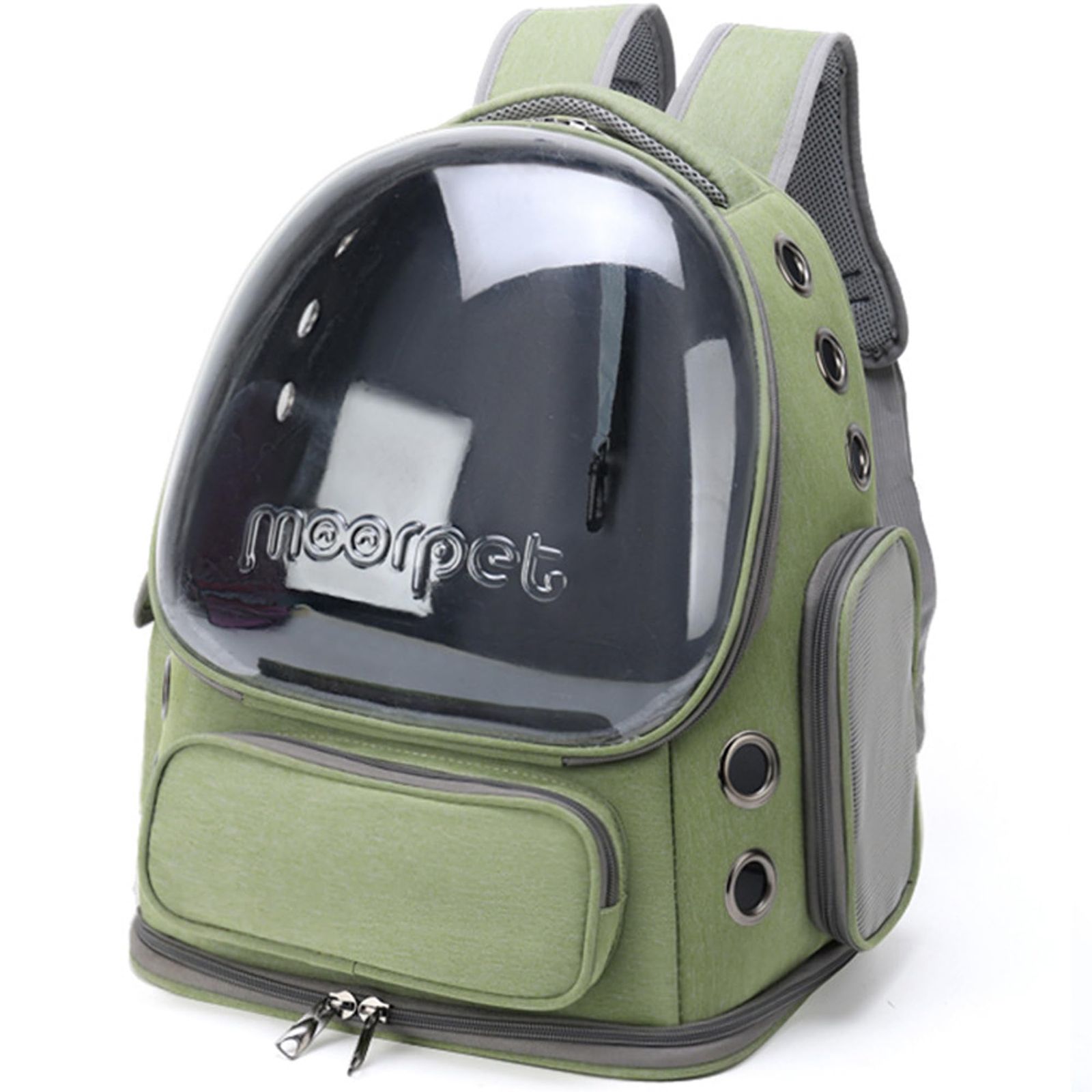 猫・小型犬用 キャリーリュック 透明ハードタイプ 3WAY多機能キャリーバッグ 避難グッズ ペットバッグ 通気性 ペットリュック 宇宙船デザイン 車移動/病院/旅行対応 脱走防止 (グリーン)pms 6125572e